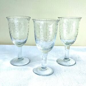 3 Vintage Controlled Bubble Blown Wine Glasses Goblets Water Goblet